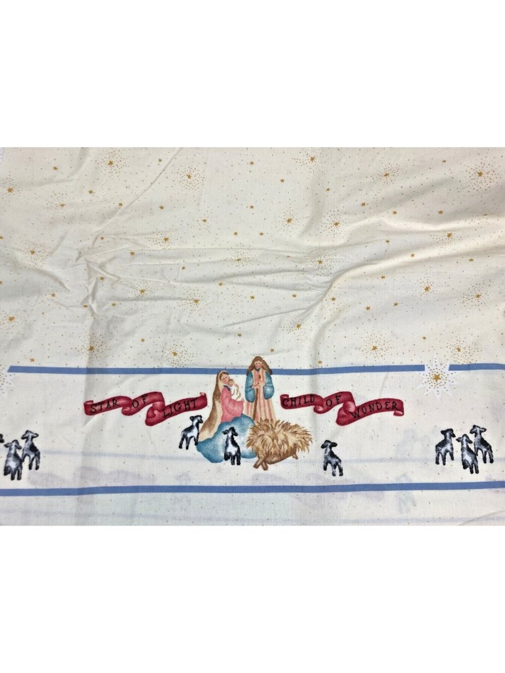 -Vtg 5 Yards Daisy Kingdom Fabric Nativity Scene Bethlehem Christmas Stars 1995